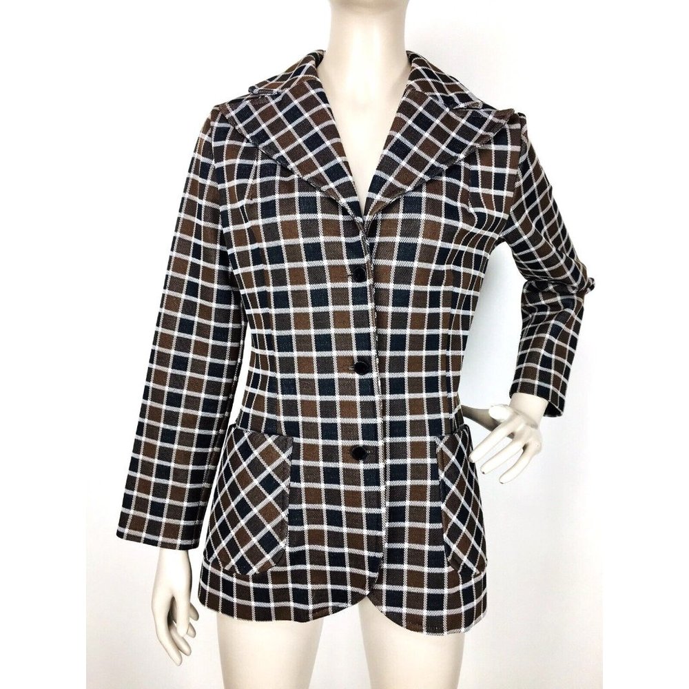 Vintage 60's Lucky Tops by L&K Brown Tattershell Plaid Button-Down Jacket